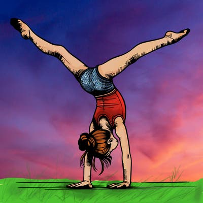 realistic gymnastic hand stand girl in four splits