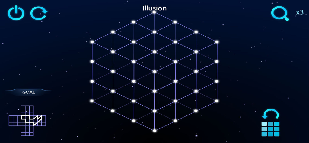 Zasa An AI Story - Gameplay screenshot of Zasa An AI Story showing a 3D cube puzzle with nodes in a sci-fi space background