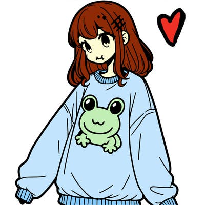 girl wearing frogging sweatshirt