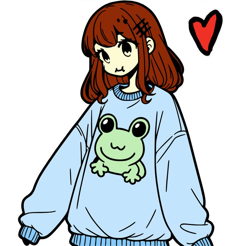 girl wearing frogging sweatshirt