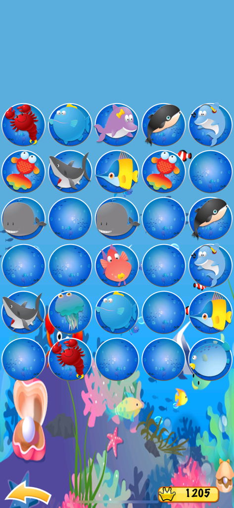 Penguin Pairs for Kids - Grid of cartoon sea animals in the Penguin Pairs memory matching game for kids