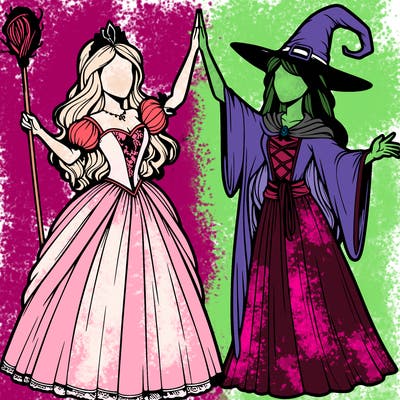 detailed realistic split of a princess and a witch