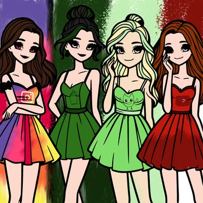 four beautiful teen girls in dresses