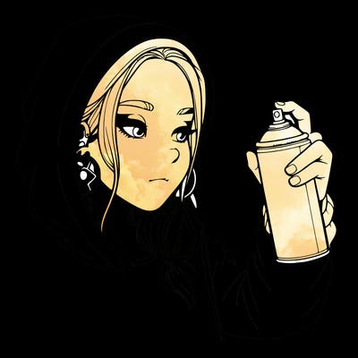 a realistic girl, spray painting