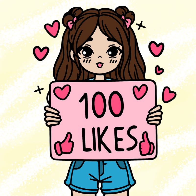 girl holding a sign saying 100 likes