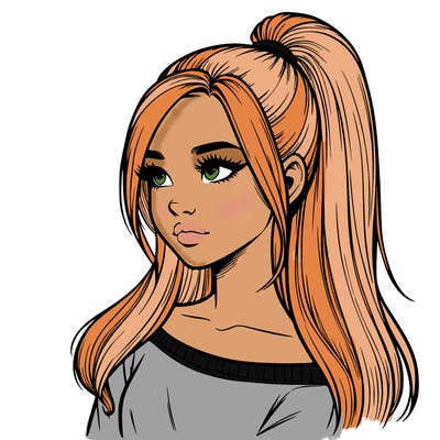realistic girl with a high ponytail