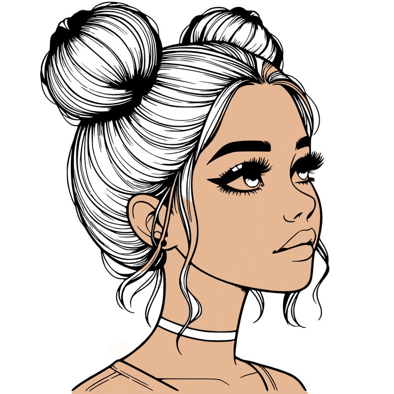 realistic girl with buns on the top of her head