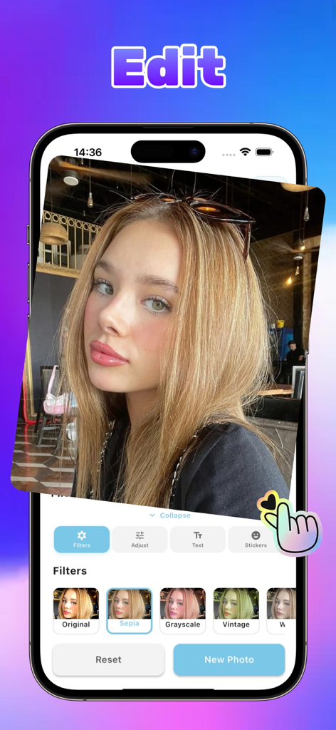 Watao - Watao photo editing screen with filter selections