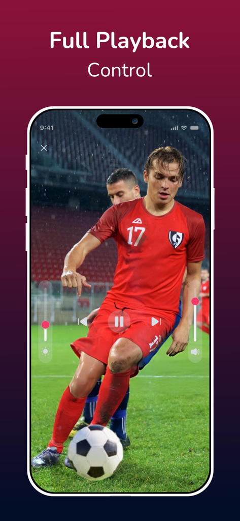 IPTV Player: Streamflow Pro - IPTV player interface showing full playback controls for a live soccer match