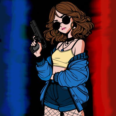 stylish teenage girl with gun