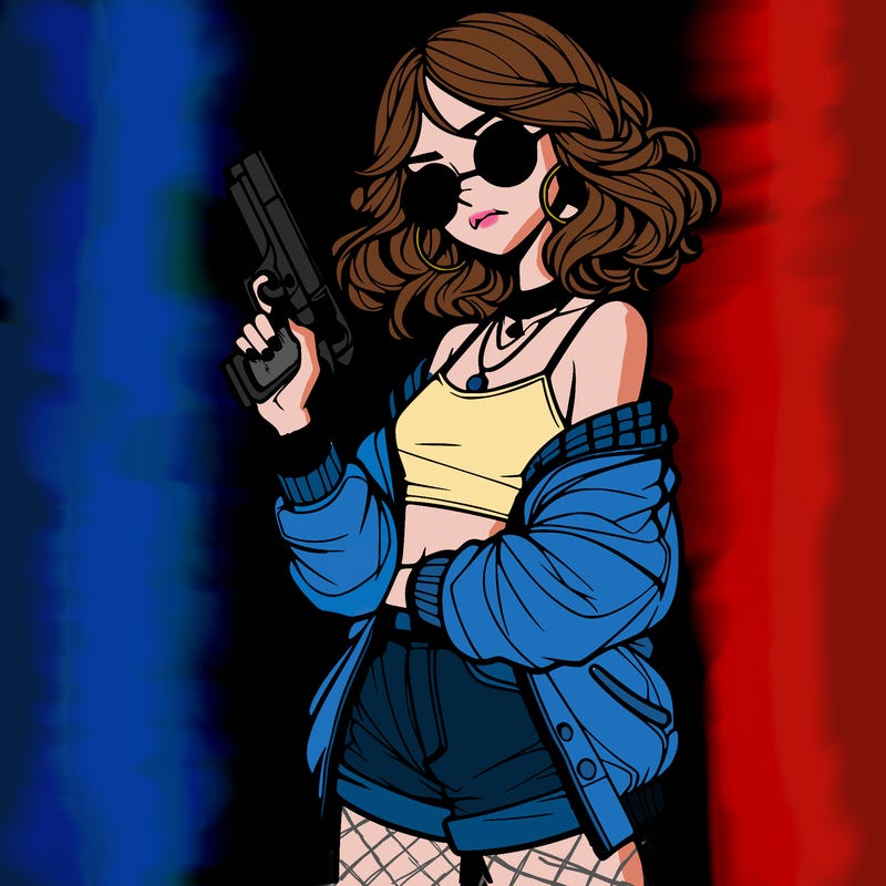 stylish teenage girl with gun