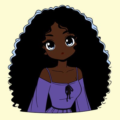 a black anime girl with long afro hair