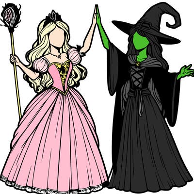 detailed realistic split of a princess and a witch