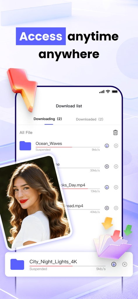 VideLyy - VideLyy app interface showing video download progress and offline access features
