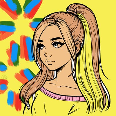 realistic girl with a high ponytail