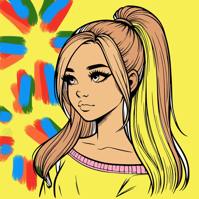 realistic girl with a high ponytail