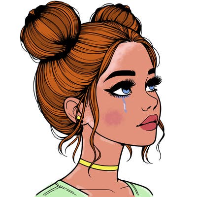 realistic girl with buns on the top of her head