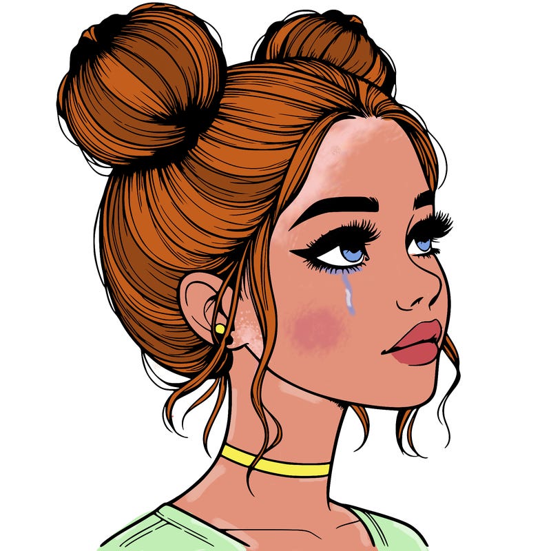 realistic girl with buns on the top of her head