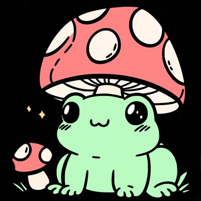 a cute frog with a mushroom hat