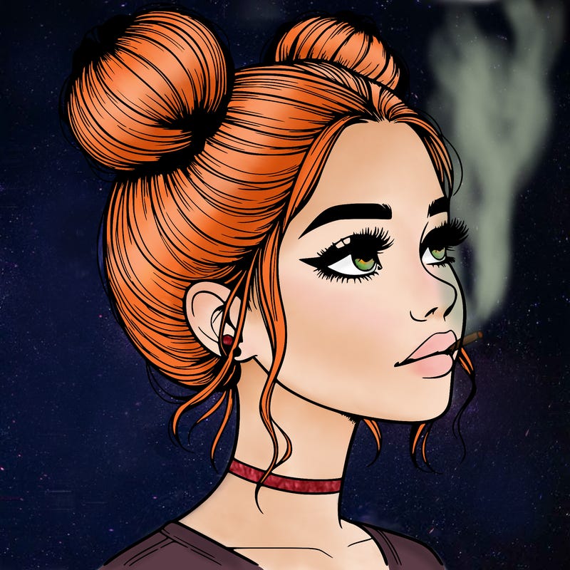 realistic girl with buns on the top of her head