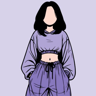realistic girl faceless with baggy pants and a crop top
