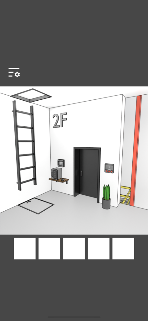 Elevator Room Escape - Minimalist 3D escape room game scene featuring a ladder and a keypad on the second floor
