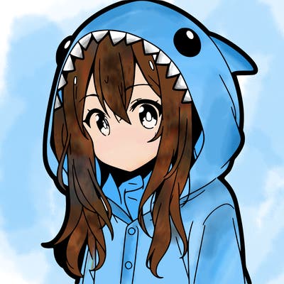 young anime girl in shark pajamas