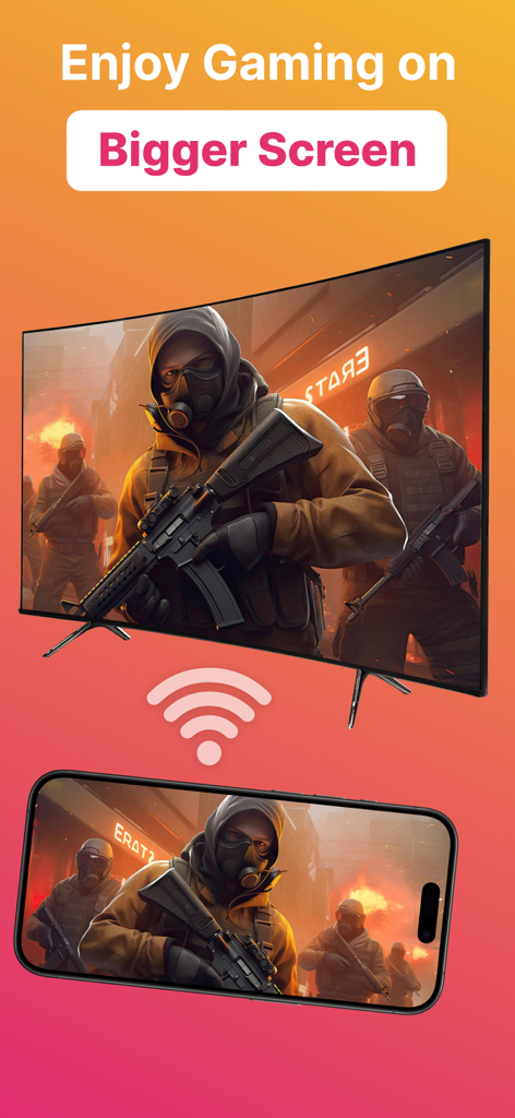 Projector: All TV Remote App - Teléfono inteligente transmitiendo un videojuego a un televisor de pantalla grande