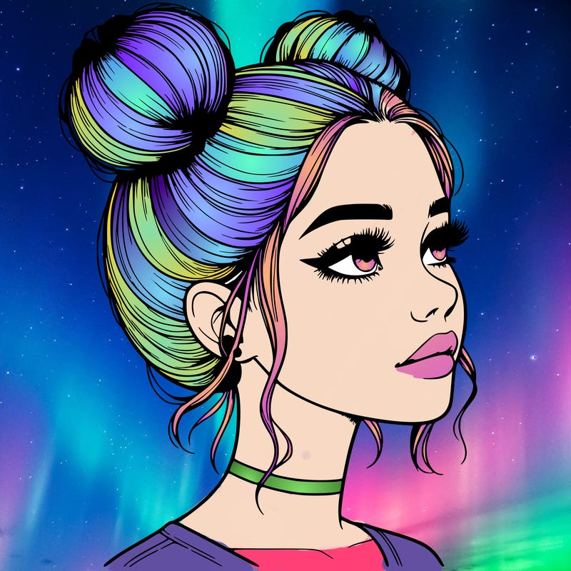realistic girl with buns on the top of her head