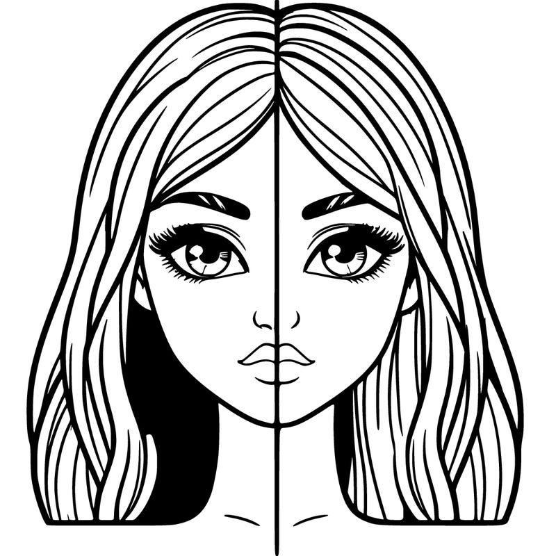 realistic girl half realistic girl half split
