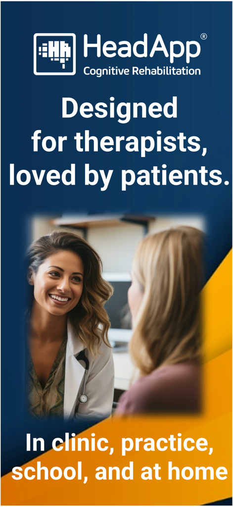 HeadApp Cognitive Rehab - Ein lächelnder Therapeut interagiert mit einem Patienten für die HeadApp kognitive Rehabilitation