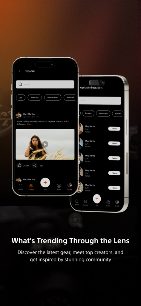 Explore trending photography and connect with brand ambassadors on the Alpha Universe MEA app.