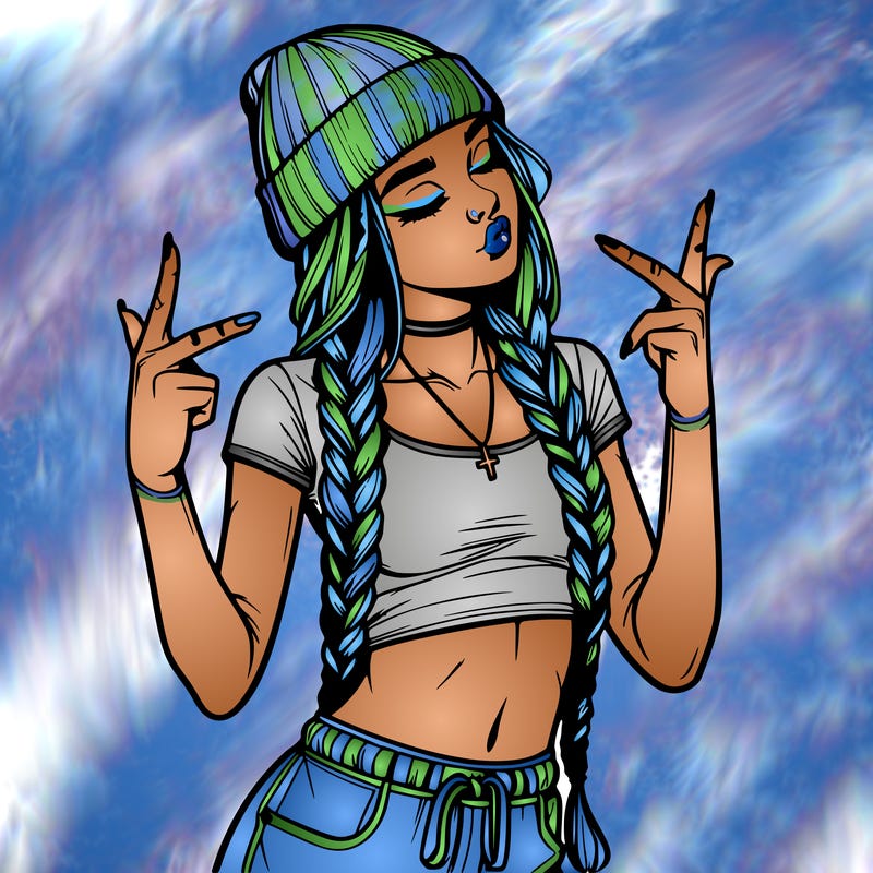 realistic teenage girl with braids and a beanie and crop top doing 🫶🏼