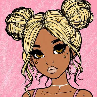 realistic girl with space buns