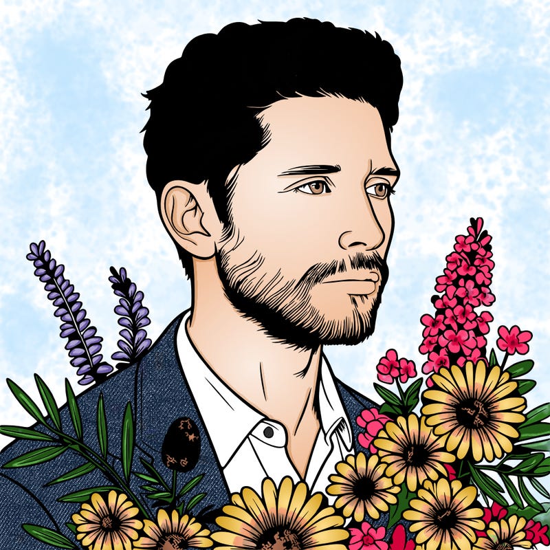 man with flowers realistic