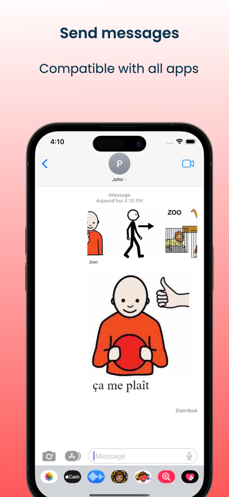 Pictalk AAC - Pictalk AAC app showing symbols shared through an iMessage conversation
