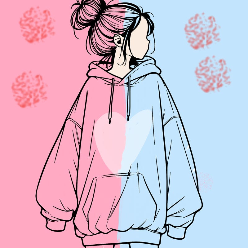 realistic girl with a oversized sweatshirt on and a bun