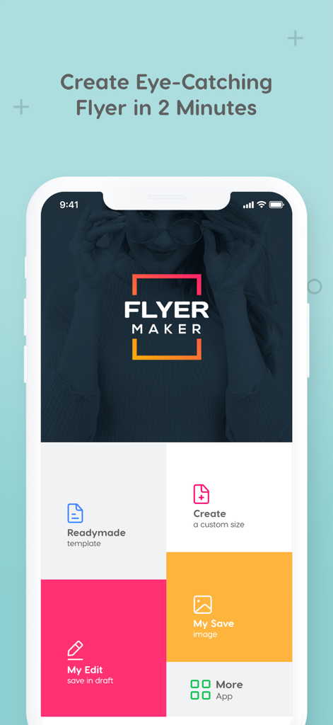 Flyer Maker Poster Design - Interface de l'application Flyer Maker montrant les options de modèles prêts à l'emploi et de conception d'affiches personnalisées.
