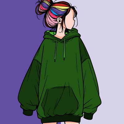 realistic girl with a oversized sweatshirt on and a bun
