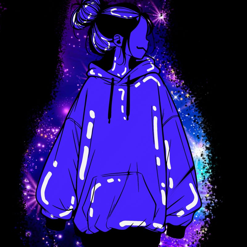 realistic girl with a oversized sweatshirt on and a bun