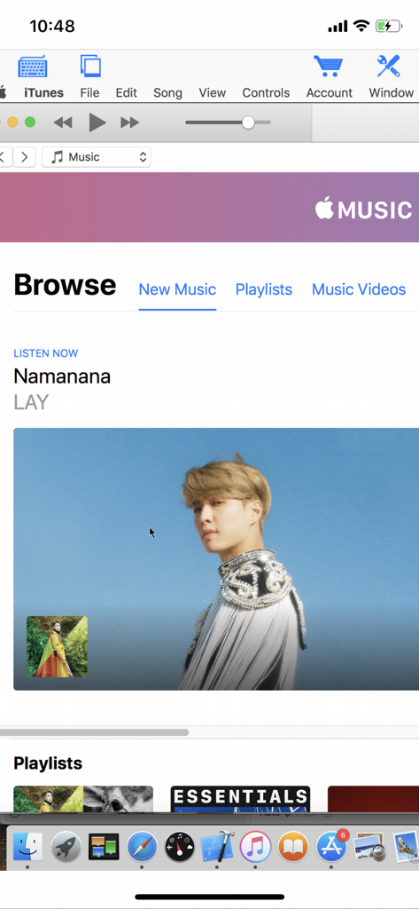 Visualização remota de um desktop de computador Mac com o iTunes aberto através do aplicativo móvel Conectar Meu Computador