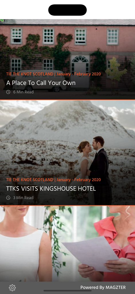 Tie the Knot Scotland - Digital magazine feed showing Scottish wedding venues and elopement inspiration