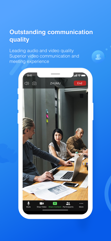 Zhumu App zeigt einen professionellen Video-Konferenzanruf auf einem Mobilgerät