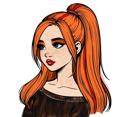 realistic girl with a high ponytail