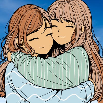 realistic two girls hugging
