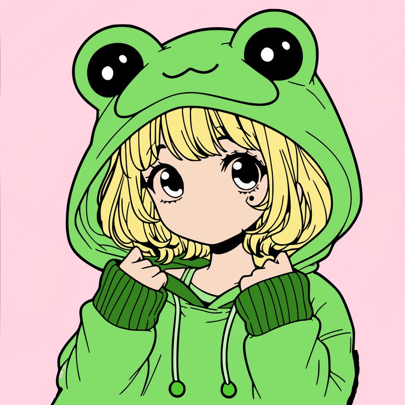 a cute teenage girl wearing a frog hoodie