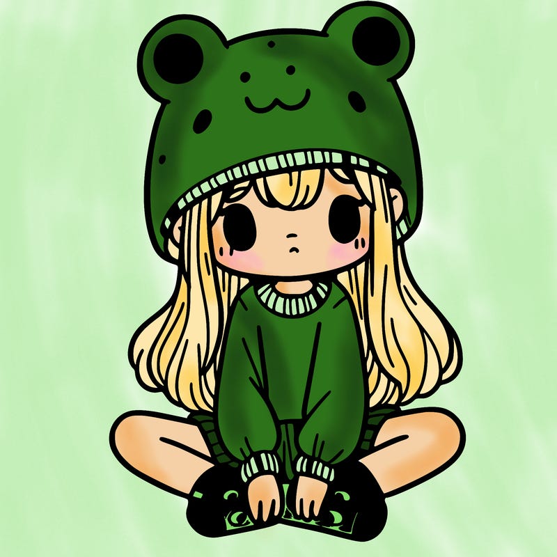 a girl wearing a frog hat and some frog socks