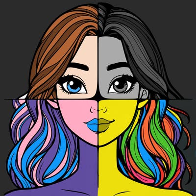 a realistic girl split into four parts