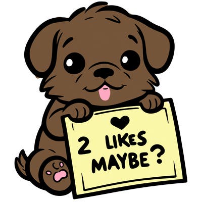 a puppy holding a sign that says 2 likes maybe?