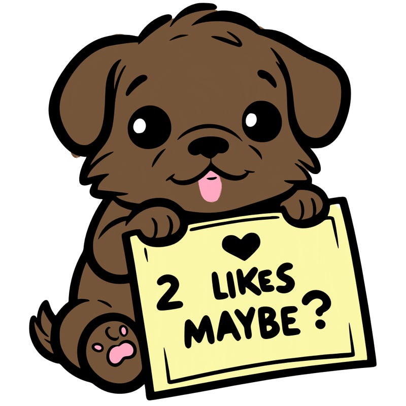 a puppy holding a sign that says 2 likes maybe?